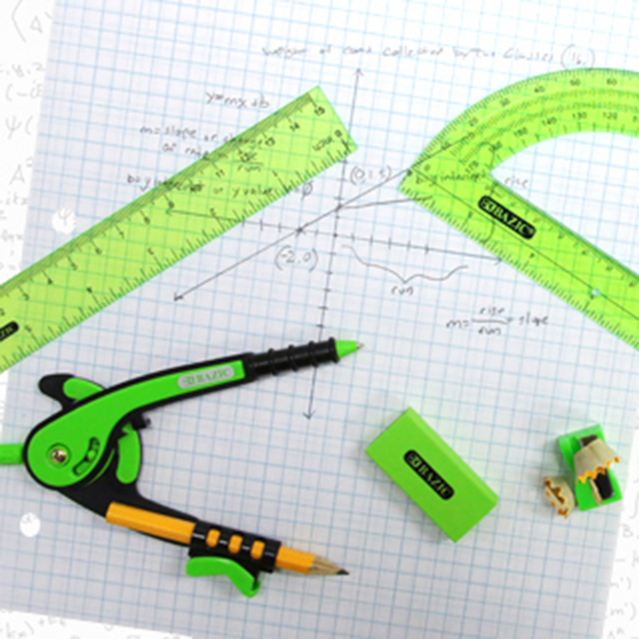 Bazic 4-Piece Geometry Ruler Set with Center Wheel Compass