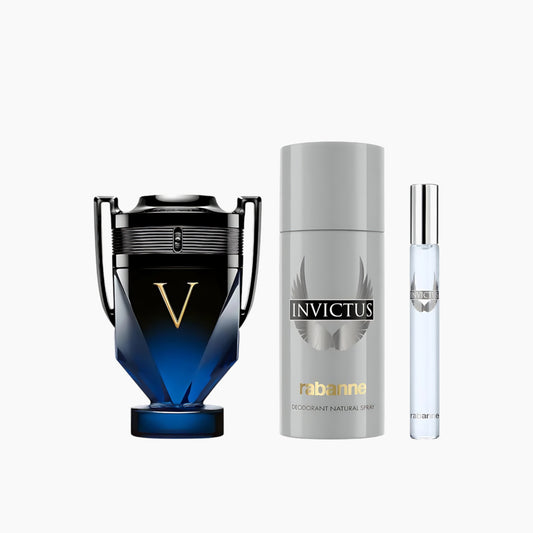 Paco Rabanne Invictus Victory Elixir Parfum Intense 100Ml + Parfum Intense 10Ml + Deodorant Spray 150Ml Gift Set For Men