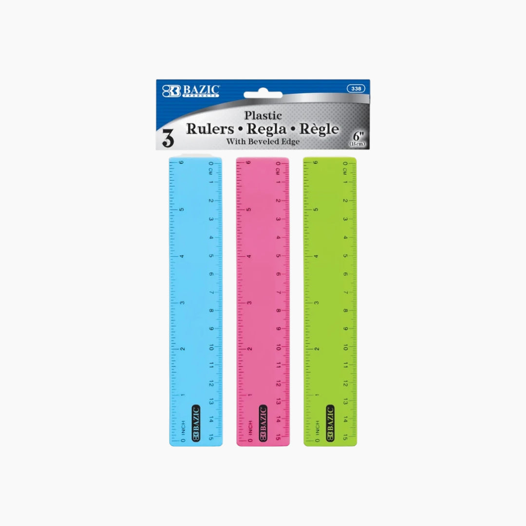 Bazic 6" Plastic Ruler 3-Pack - 15cm