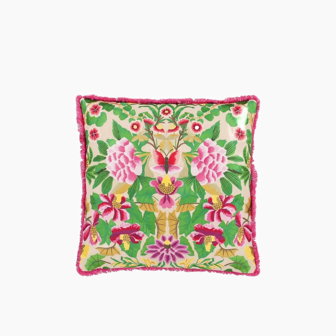 Designers Guild Ikebana Damask Fuchsia Embroidered Throw Pillow - HUNA