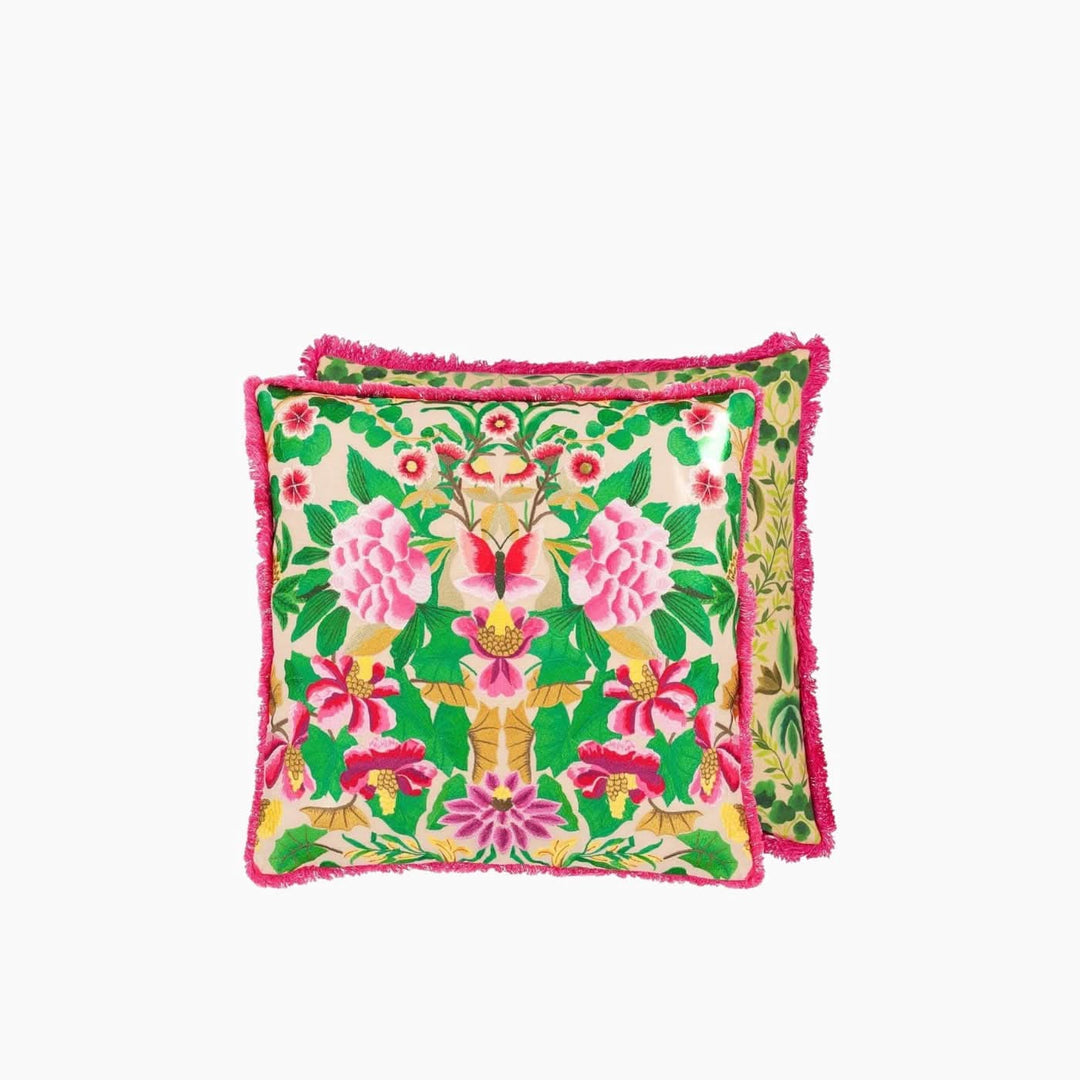Designers Guild Ikebana Damask Fuchsia Embroidered Throw Pillow - HUNA