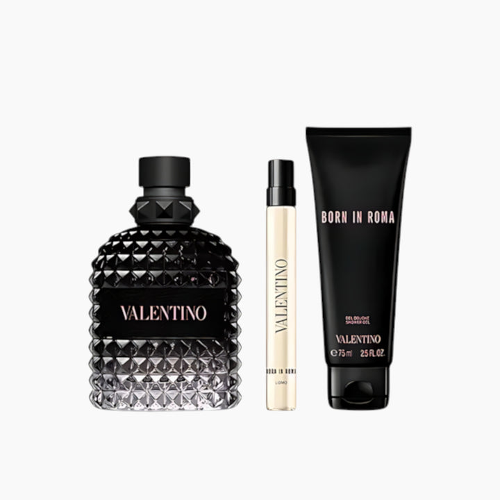 Valentino Uomo Born In Roma EDT 100Ml + EDT 10Ml + Shower Gel 75Ml Gift Set For Men - HUNA