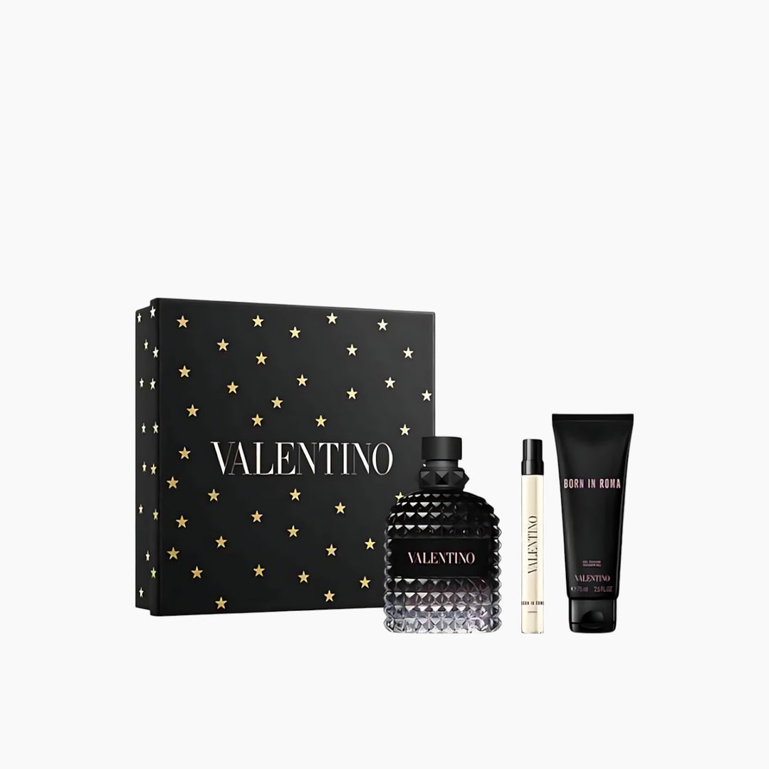 Valentino Uomo Born In Roma EDT 100Ml + EDT 10Ml + Shower Gel 75Ml Gift Set For Men - HUNA