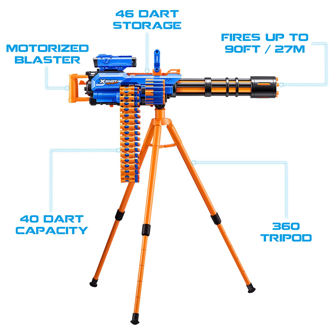 Zuru X-Shot Insanity Motorized Rage Fire Gatling Blaster with tripod and scope