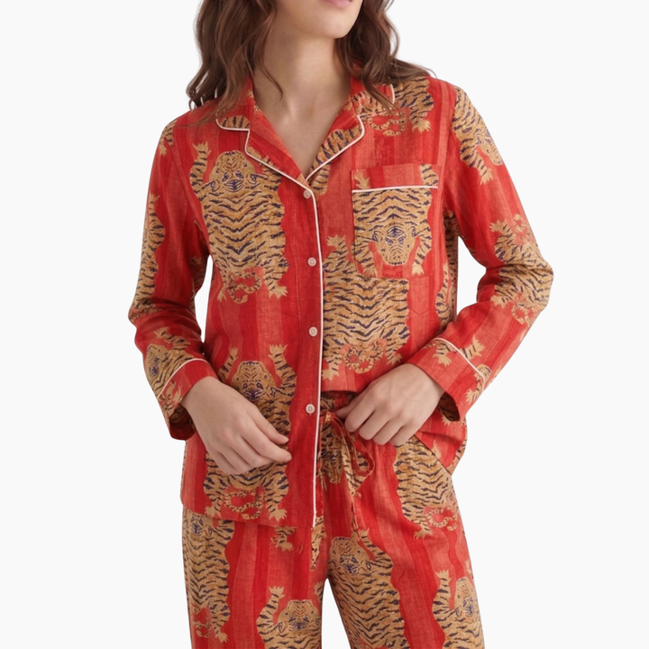 Eye of the Tiger Cotton Printed Pajama Set