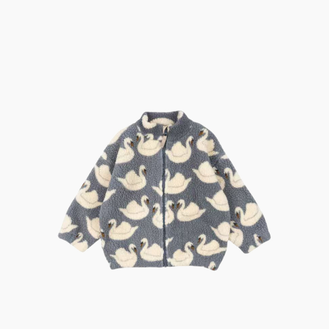 Jody Teddy Kids Cozy Swan Sherpa Zip Jacket – Blue Grey