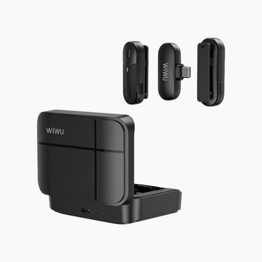 WiWU portable dual wireless microphone with USB C/Lightning connector