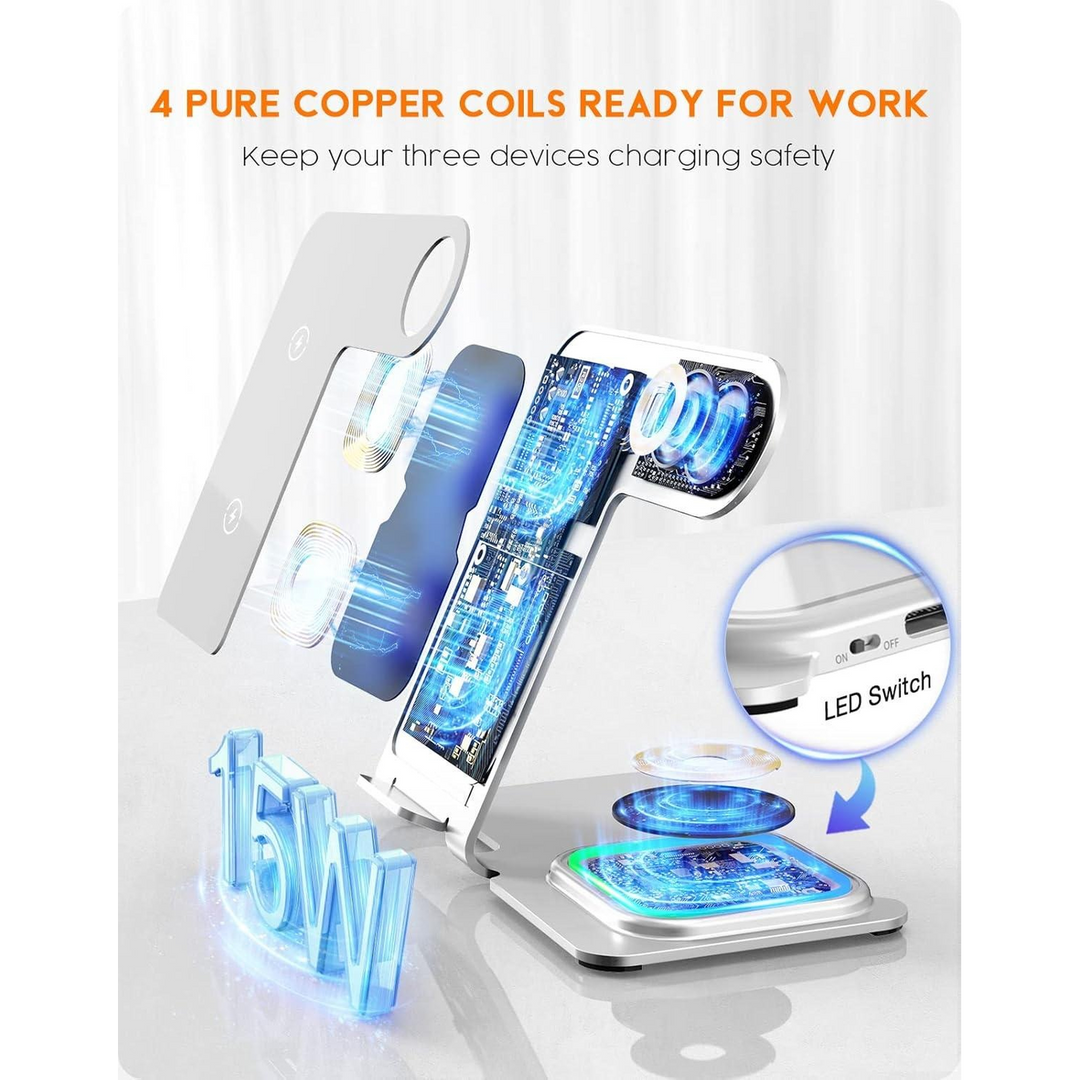 Qi2 3 in 1 aluminum wireless charging station with ambient light