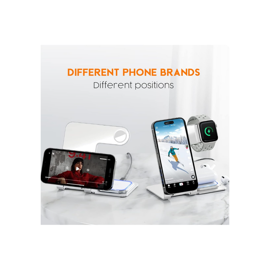 Qi2 3 in 1 aluminum wireless charging station with ambient light