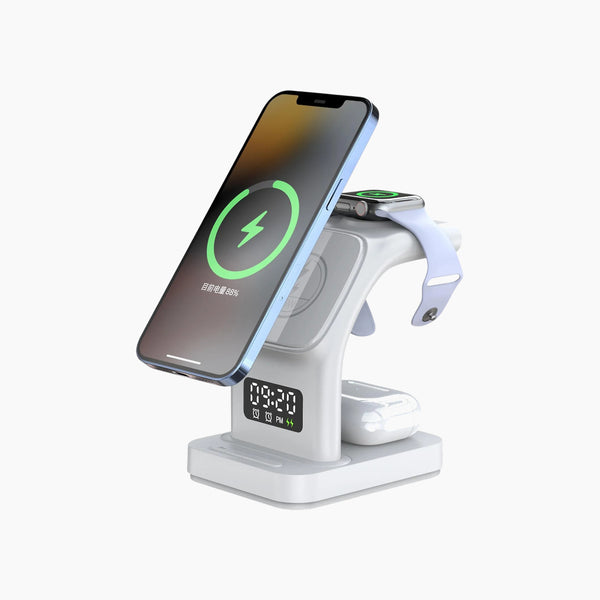 3 In 1 Fast Charger Stand With Digital Alarm White