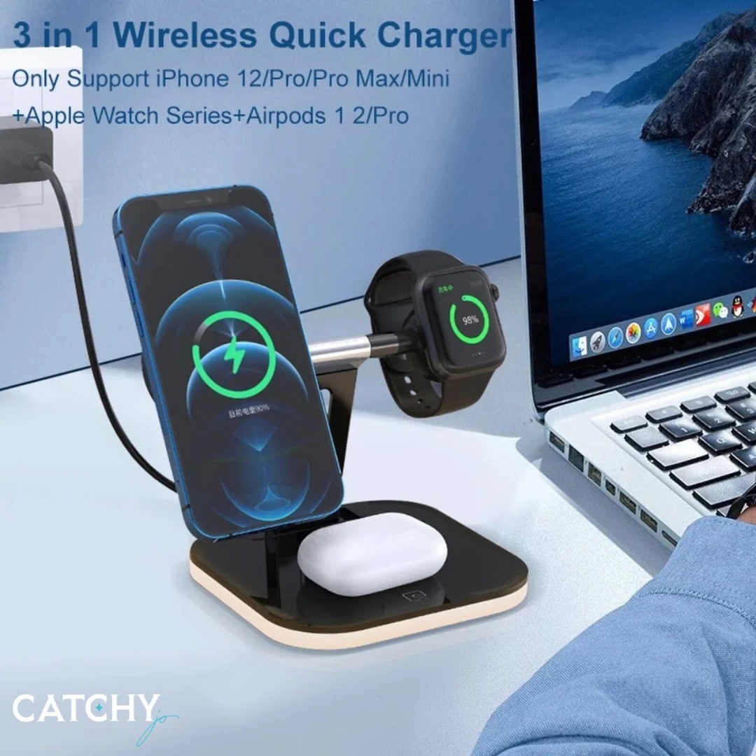 3-in-1 foldable wireless charging station with dynamic strip light