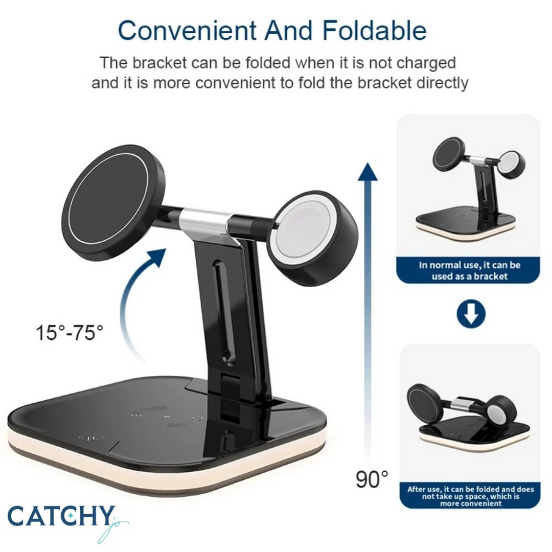 3-in-1 foldable wireless charging station with dynamic strip light