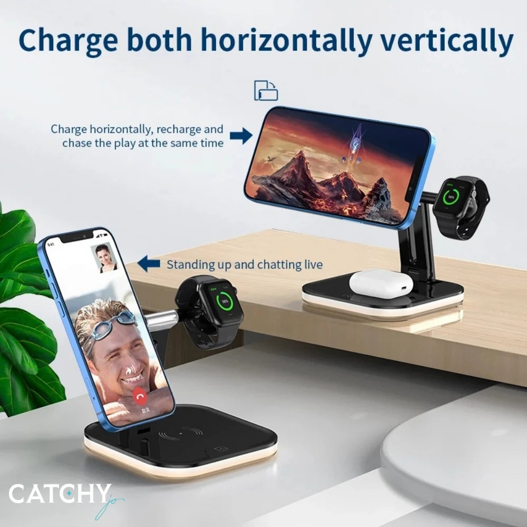 3-in-1 foldable wireless charging station with dynamic strip light