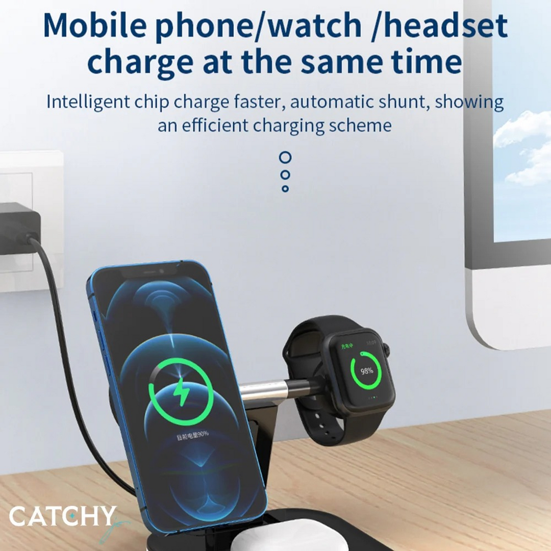 3-in-1 foldable wireless charging station with dynamic strip light