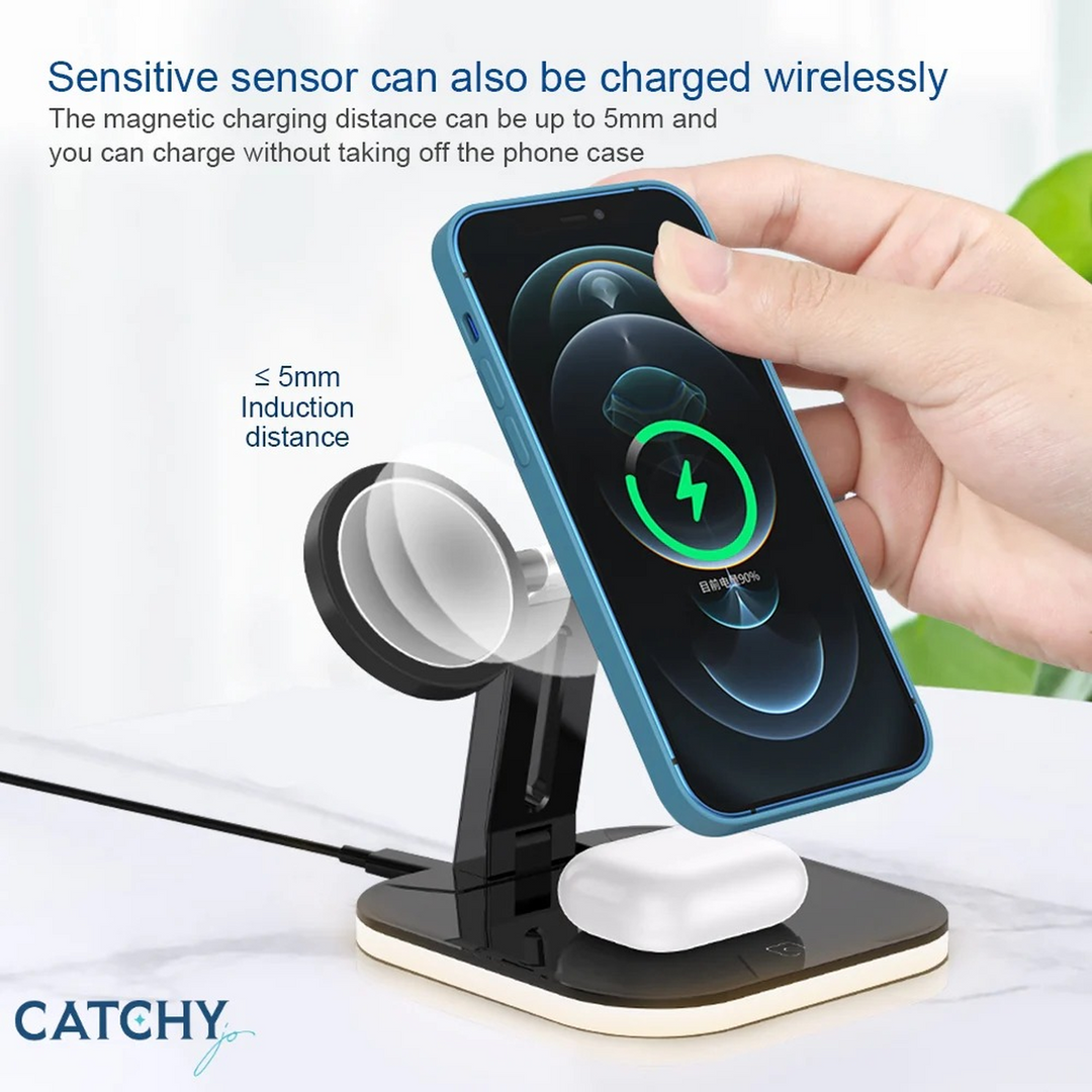3-in-1 foldable wireless charging station with dynamic strip light