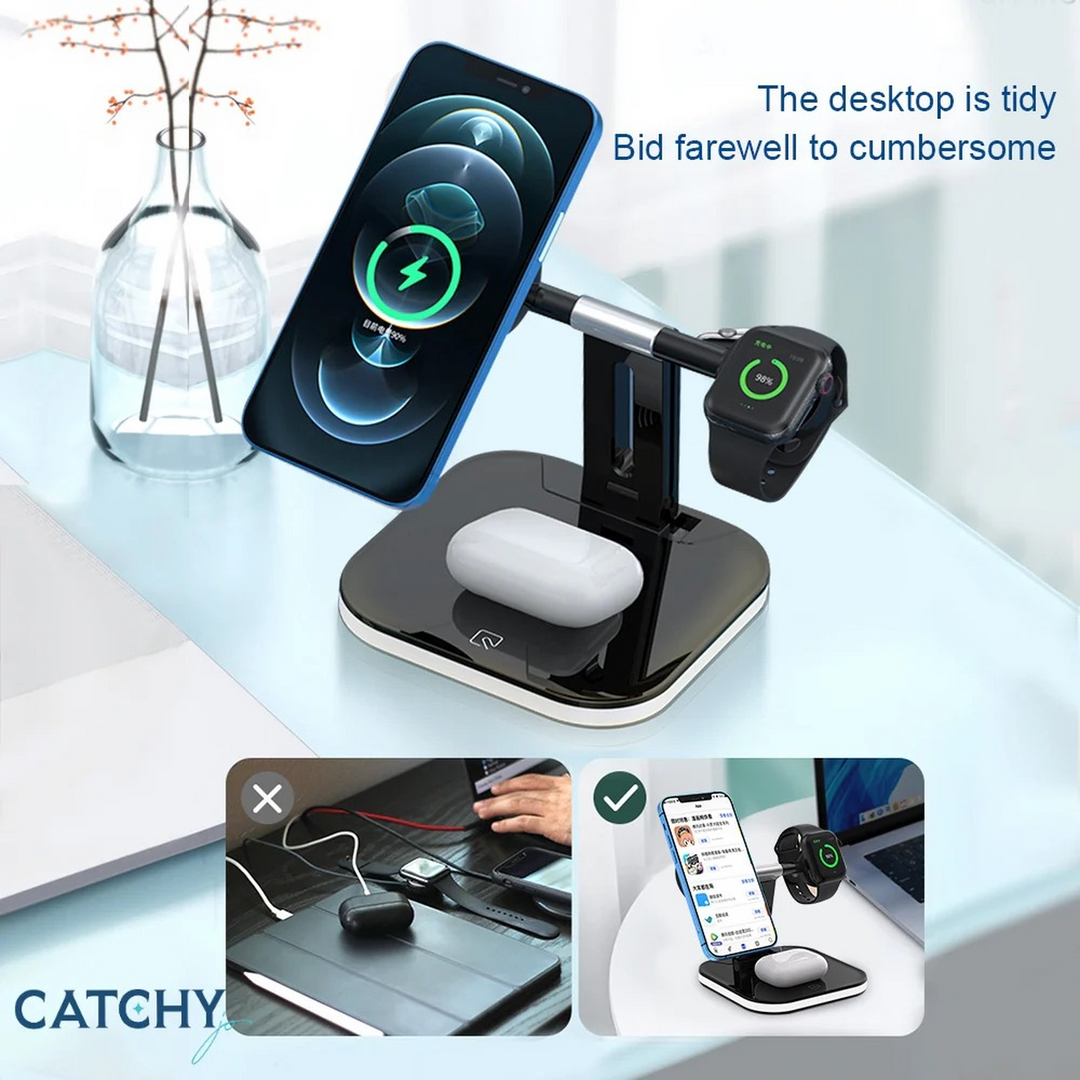3-in-1 foldable wireless charging station with dynamic strip light