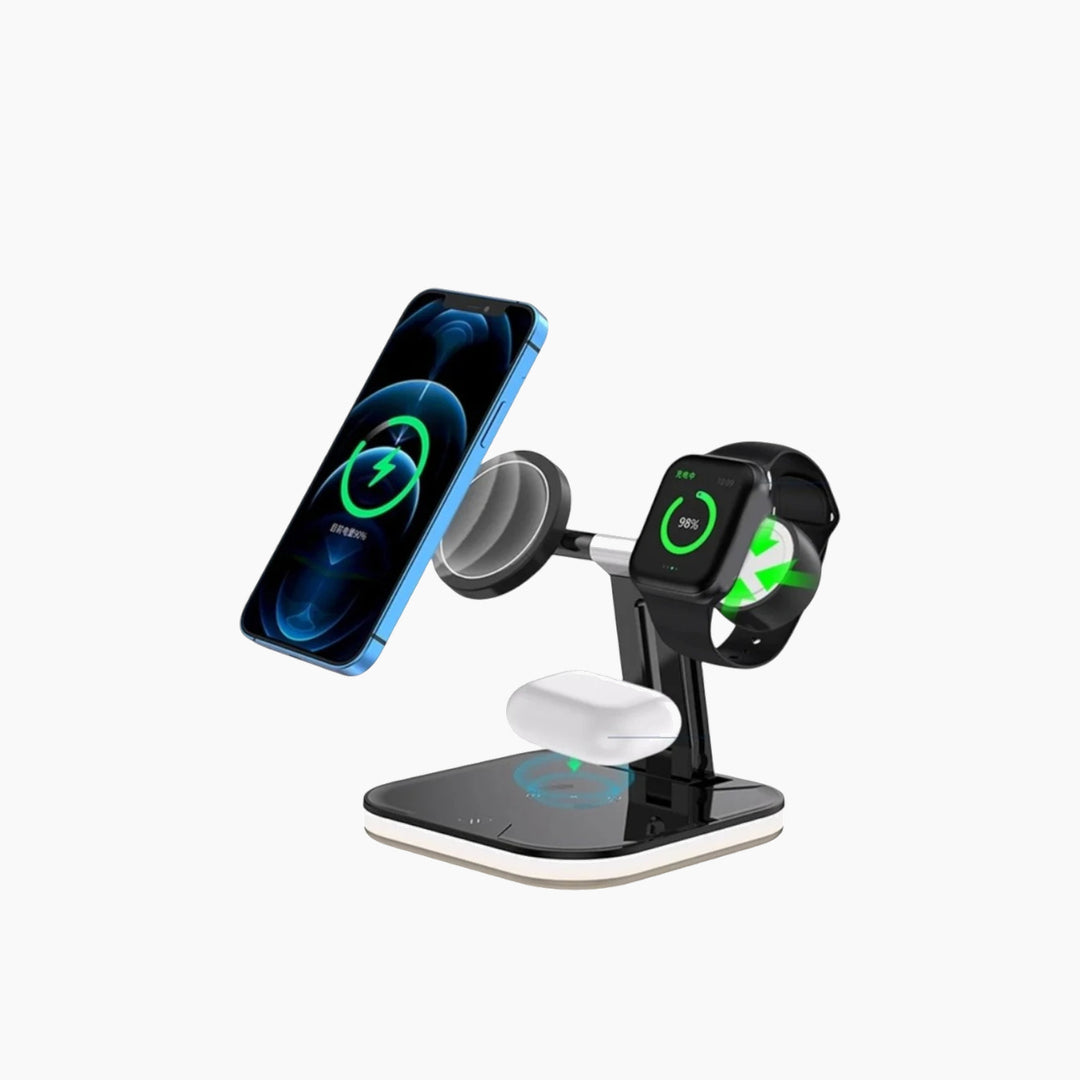 3-in-1 foldable wireless charging station with dynamic strip light