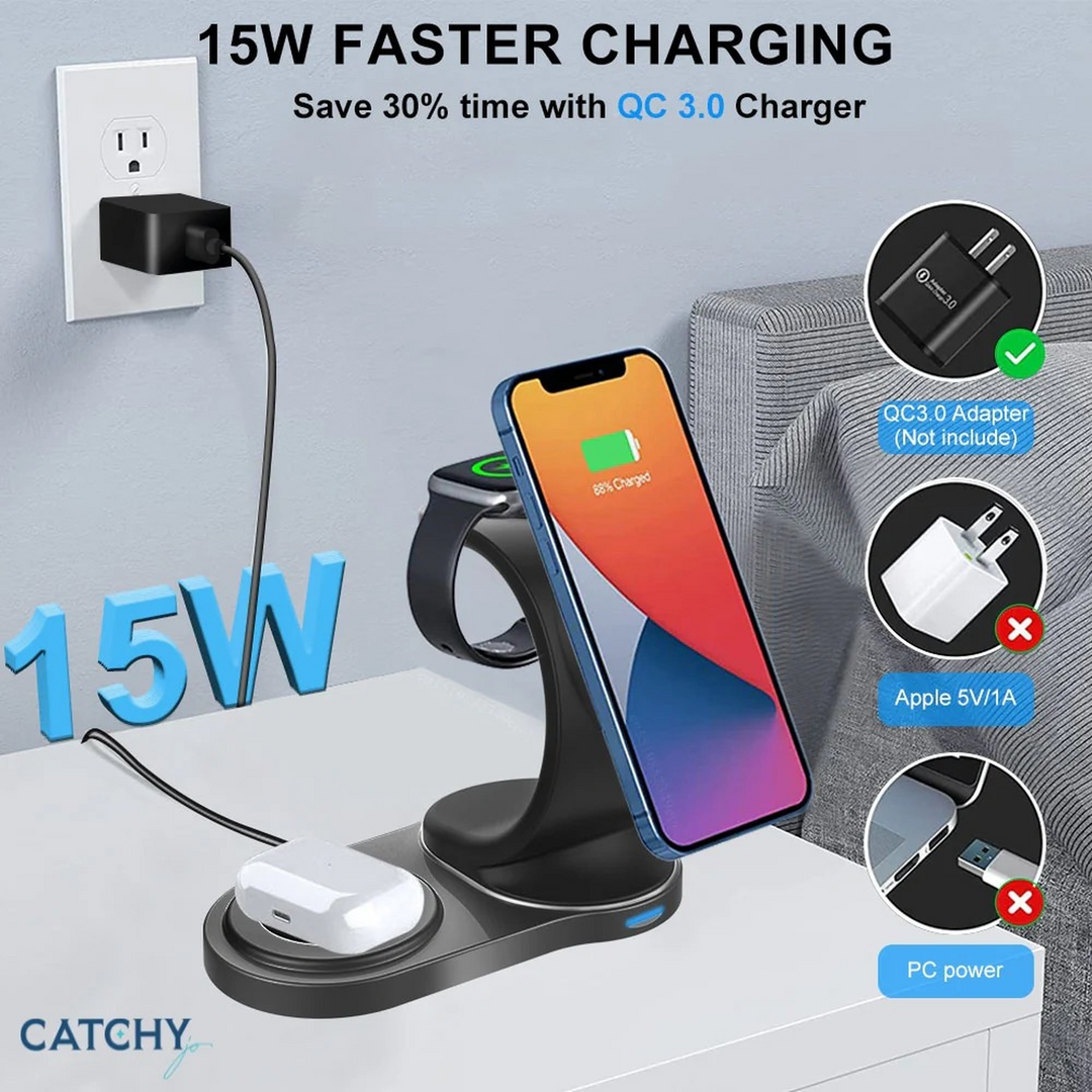 3 in 1 fast wireless charging stand with carved design