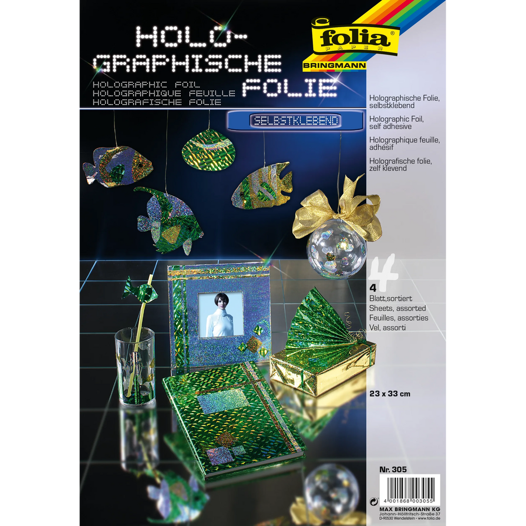 Folia Self-Adhesive Holographic Foil – 23 x 33 cm, 4 Sheets