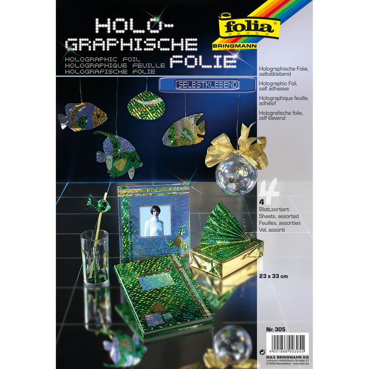 Folia Self-Adhesive Holographic Foil – 23 x 33 cm, 4 Sheets