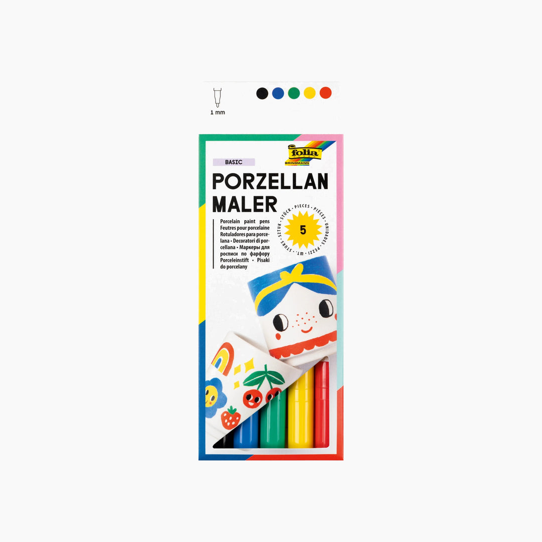 Folia Porcelain Paint Pens – Set of 5, Assorted Colours