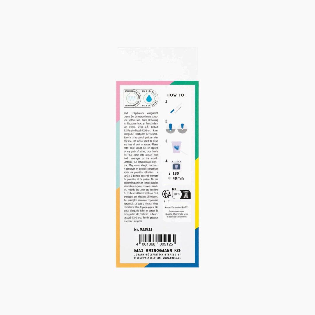 Folia Porcelain Paint Pens – Set of 5, Assorted Colours
