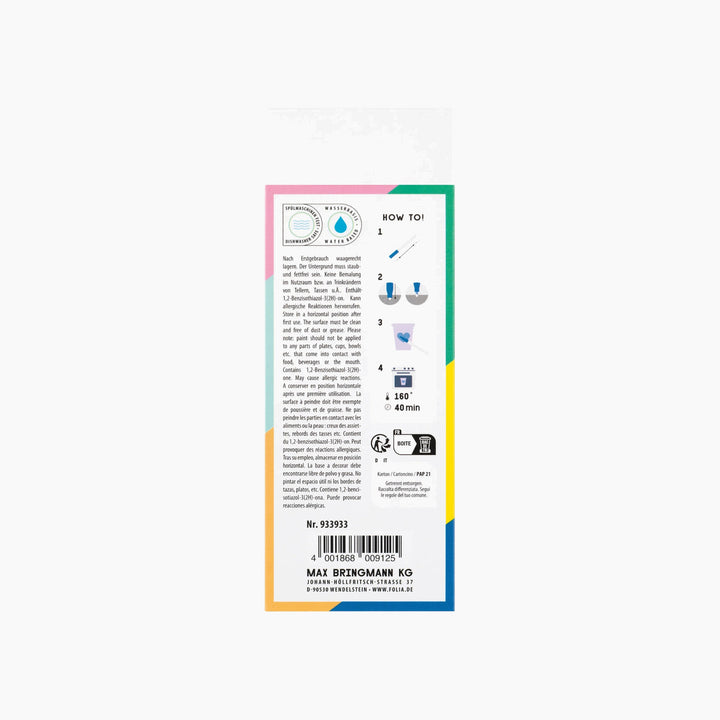Folia Porcelain Paint Pens – Set of 5, Assorted Colours