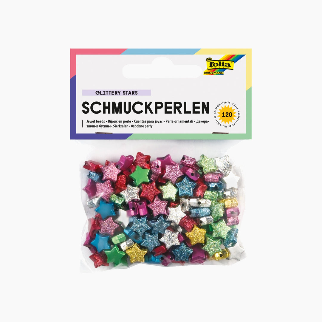 Folia Star Jewel Beads – Smooth/Embossed, 120 Pieces, Assorted Colours