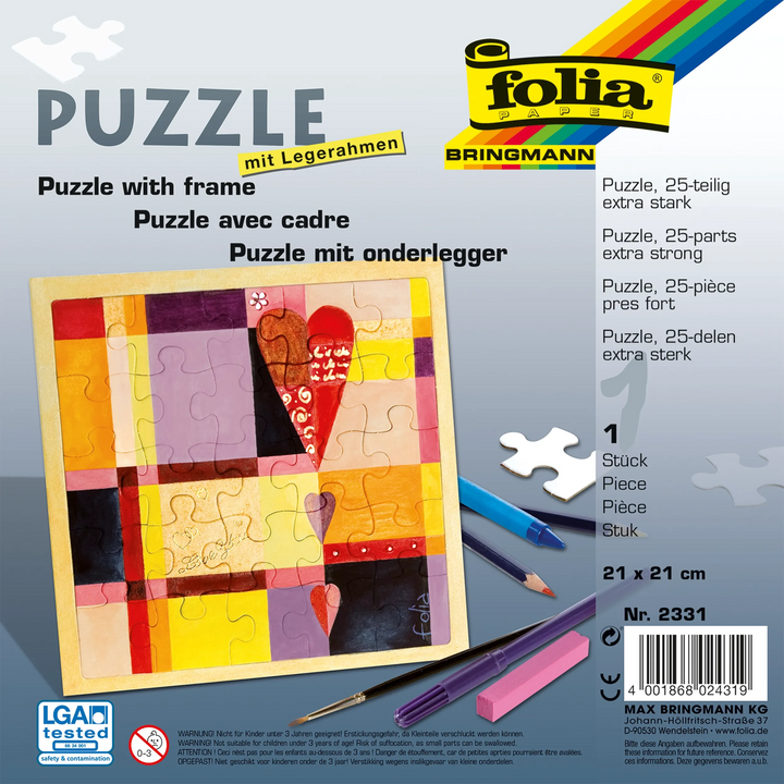 Folia Extra-Strong Blank White Puzzle with Frame – 21 x 21 cm, 25 Pieces