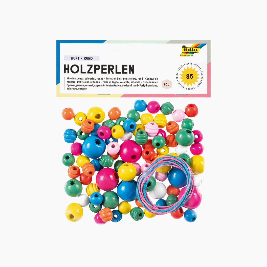 Folia Wooden Beads – Colourful, 60 g, 85 Pieces