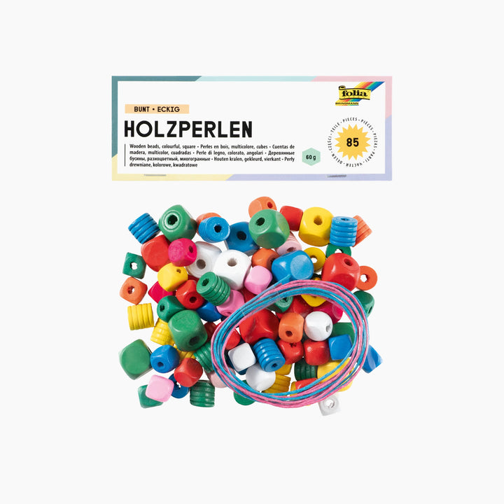 Folia Wooden Beads – Colourful, 60 g, 85 Pieces