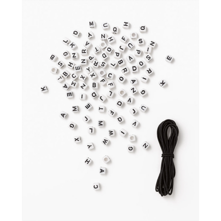 Folia Square Letter Beads – 100 Pieces, White, Includes 1 m Elastic Thread