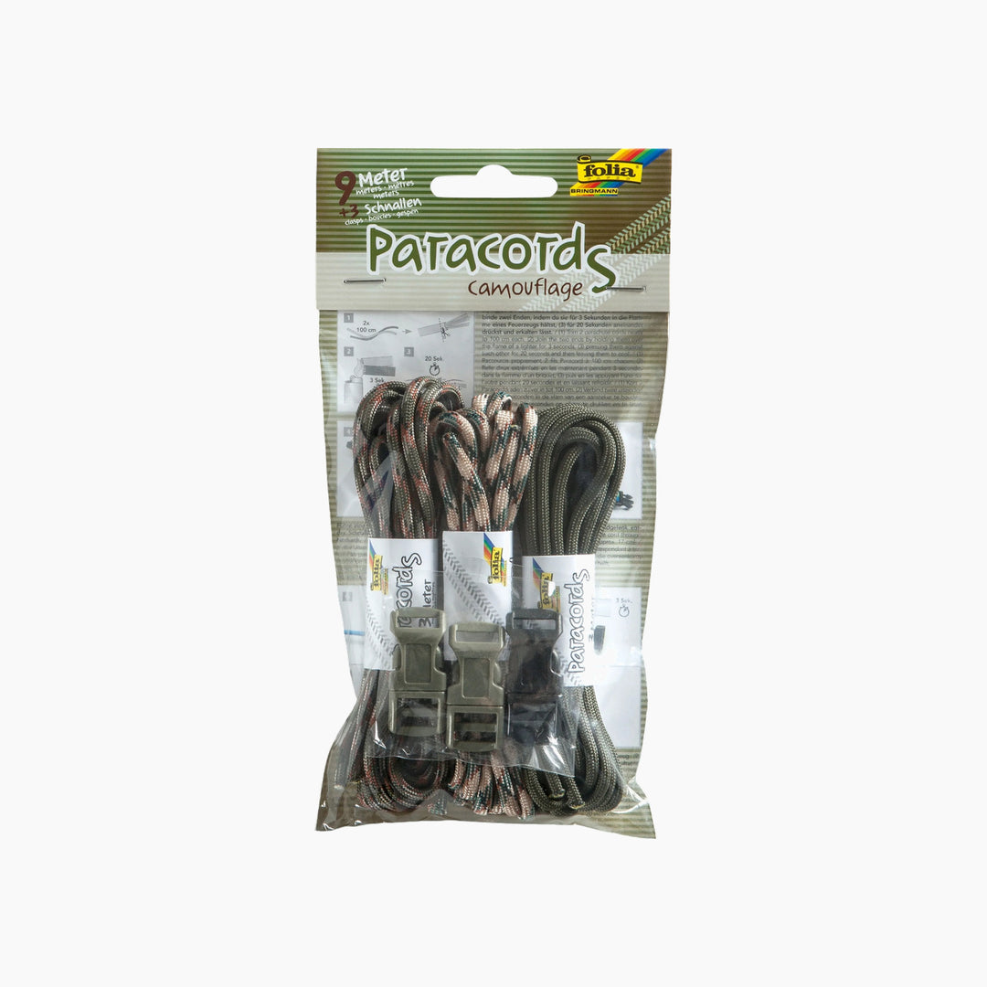 Folia Camouflage Paracord Set – 3 Cords, 3 m Each, with 3 Clips
