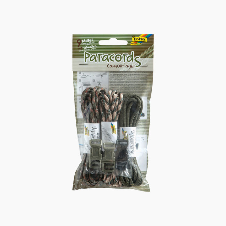 Folia Camouflage Paracord Set – 3 Cords, 3 m Each, with 3 Clips