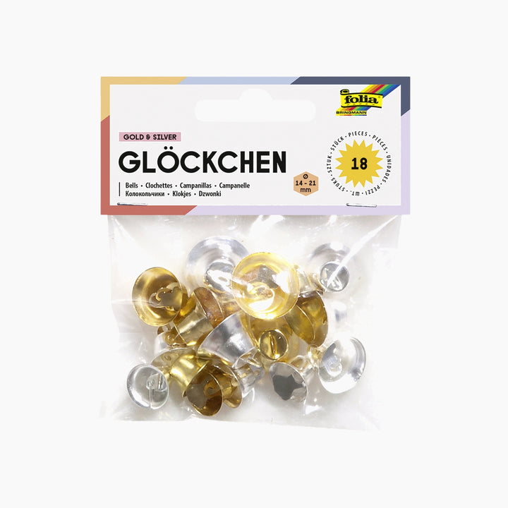 Folia Bells – 18 Pieces, 3 Assorted Sizes, Gold-Silver