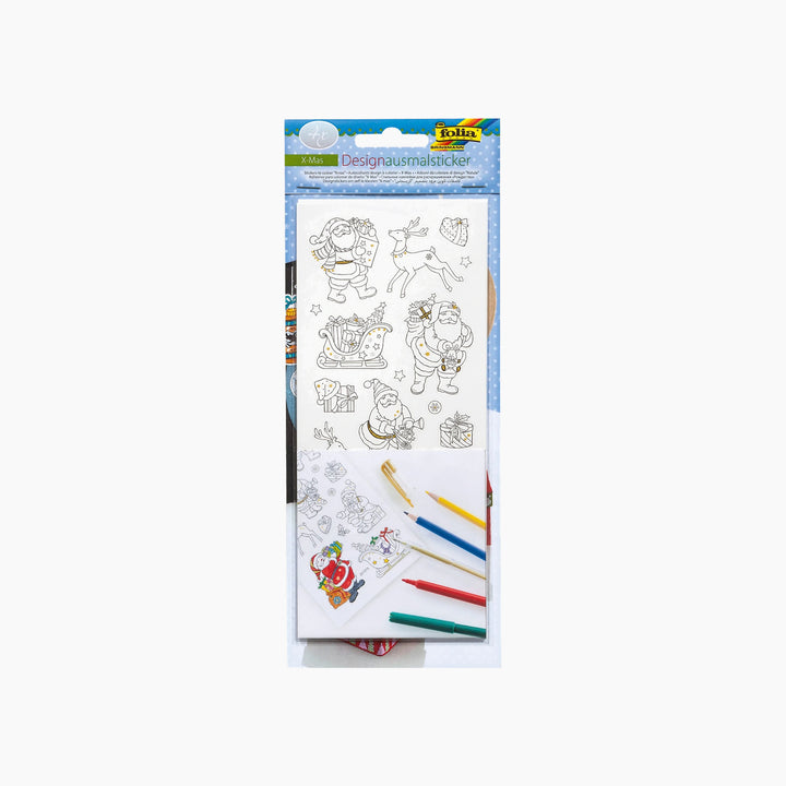 Folia Christmas Colouring Stickers – Approx. 10 x 23 cm, 4 Sheets, Assorted Designs