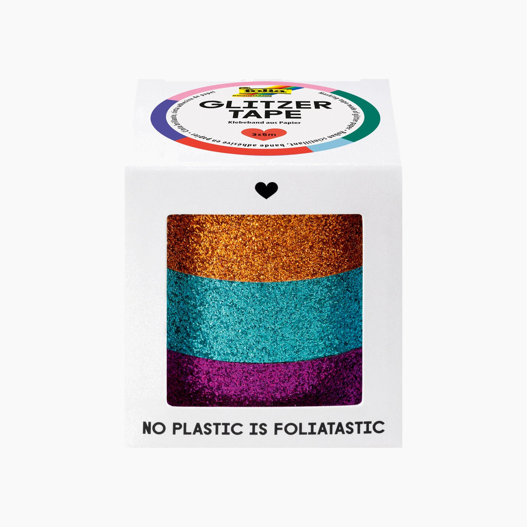 Folia Rough Glitter Tape Set – 3 Rolls, 5 m x 15 mm, Copper/Turquoise/Violet