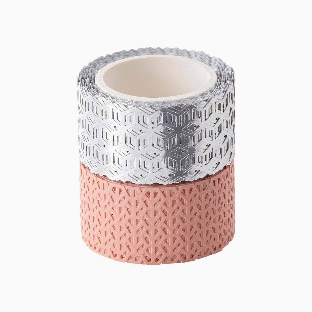 Folia Rose/Silver Washi Lace Tape Set – 2 Rolls, 25 mm x 5 m