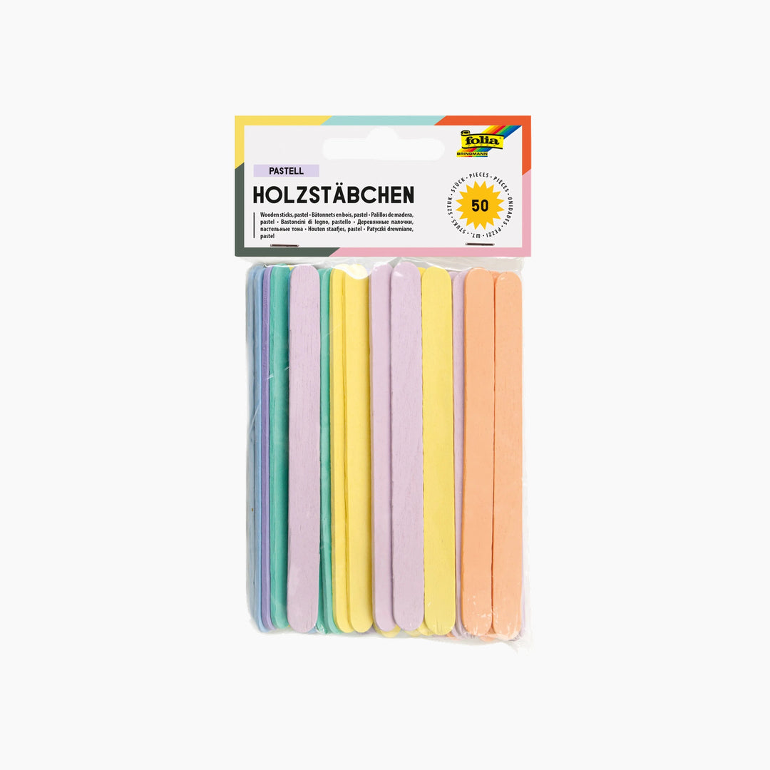 Folia Pastel Wooden Sticks – 114 x 10 x 2 mm, 50 Pieces