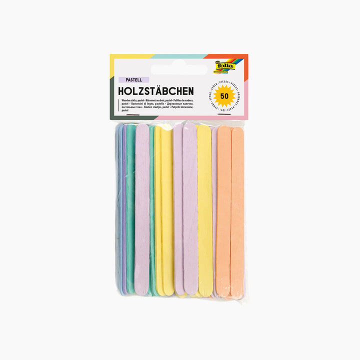 Folia Pastel Wooden Sticks – 114 x 10 x 2 mm, 50 Pieces
