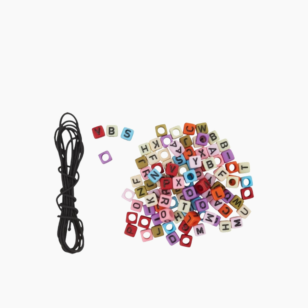 Folia Letter Beads – 100 Pieces, Assorted Colours, Includes 1 m Elastic Thread