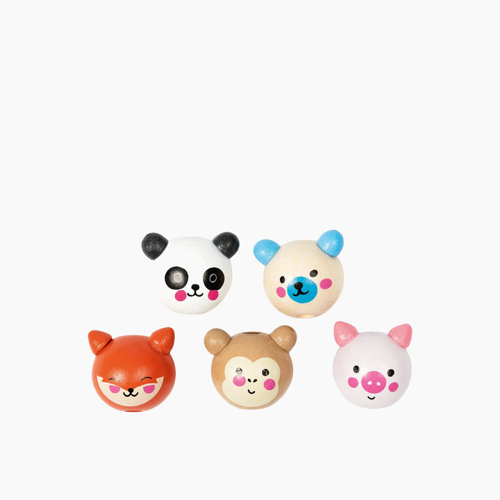 Folia Wooden Beads – Cute Animals, 10 Pieces, 5 Assorted Designs, Ø 18 mm