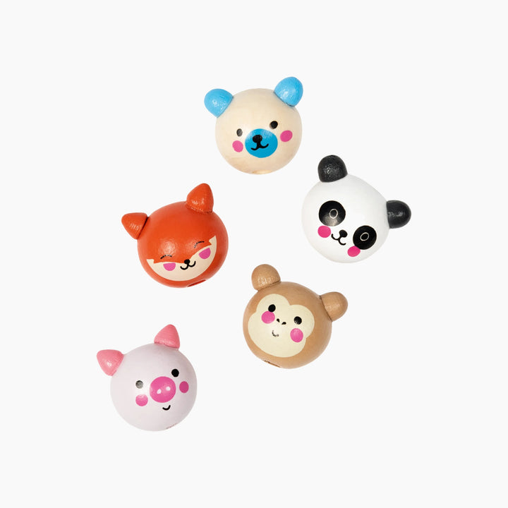 Folia Wooden Beads – Cute Animals, 10 Pieces, 5 Assorted Designs, Ø 18 mm