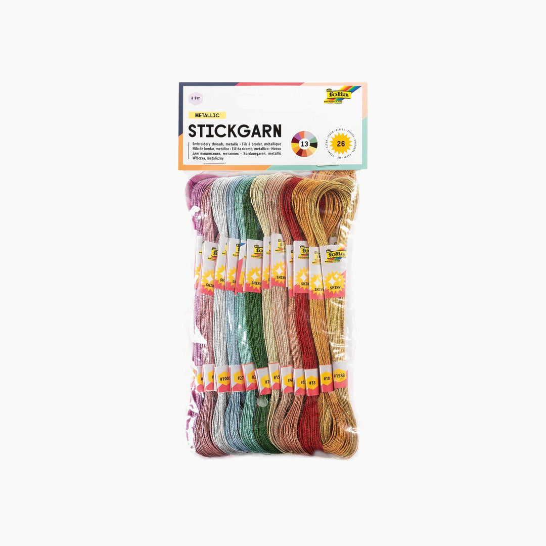 Folia Metallic Embroidery Threads – 26 Pieces, 8 m Each, 13 Assorted Colours