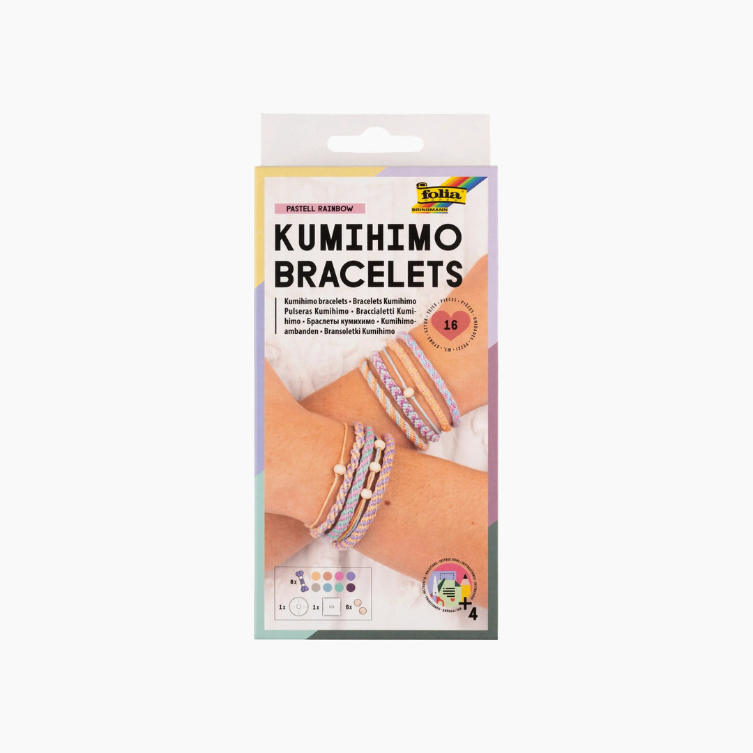Folia Kumihimo Bracelet Kit – Pastel Rainbow, 16 Pieces