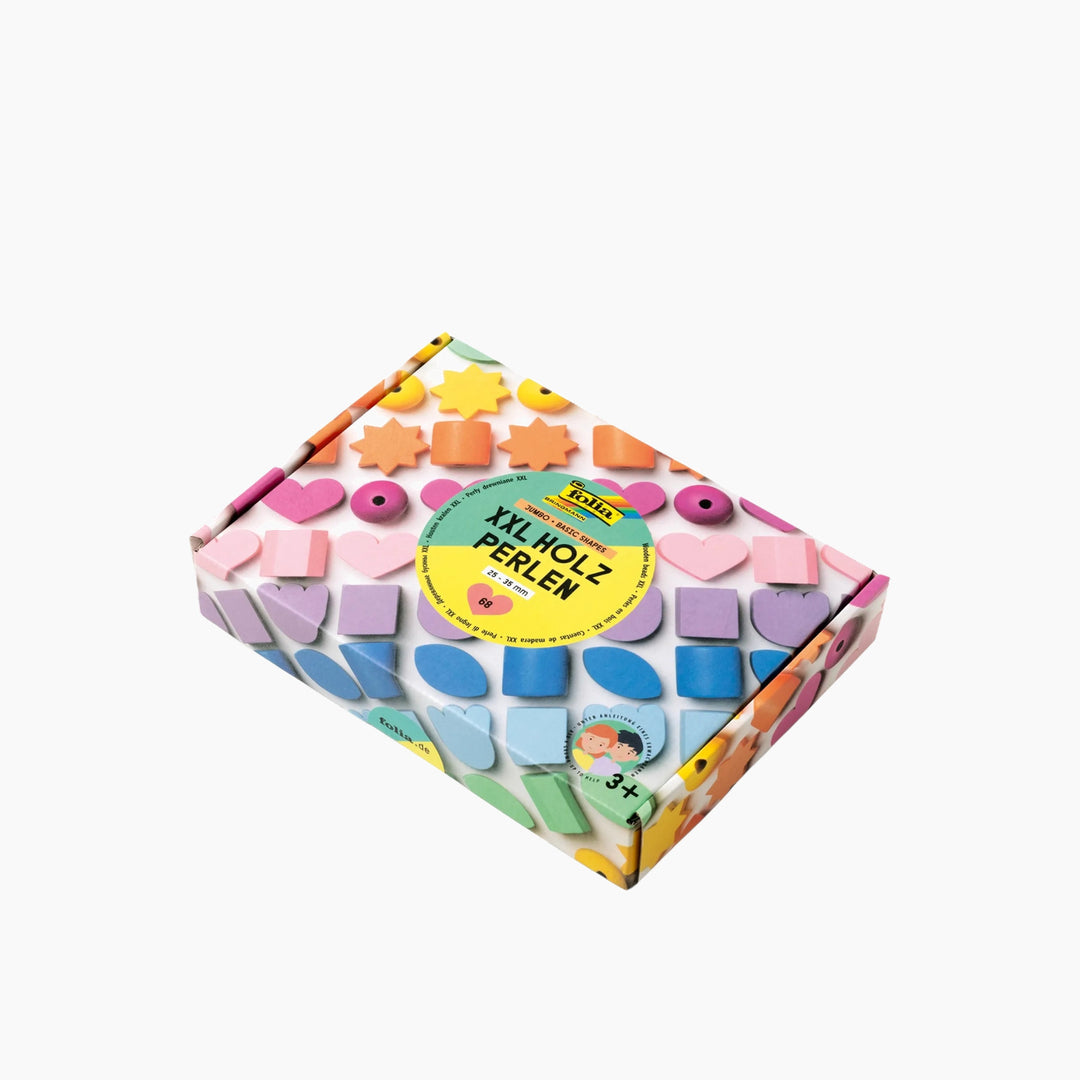 Folia Jumbo Wooden Beads – XXL Basic Shapes, 25–35 mm, 68 Pieces