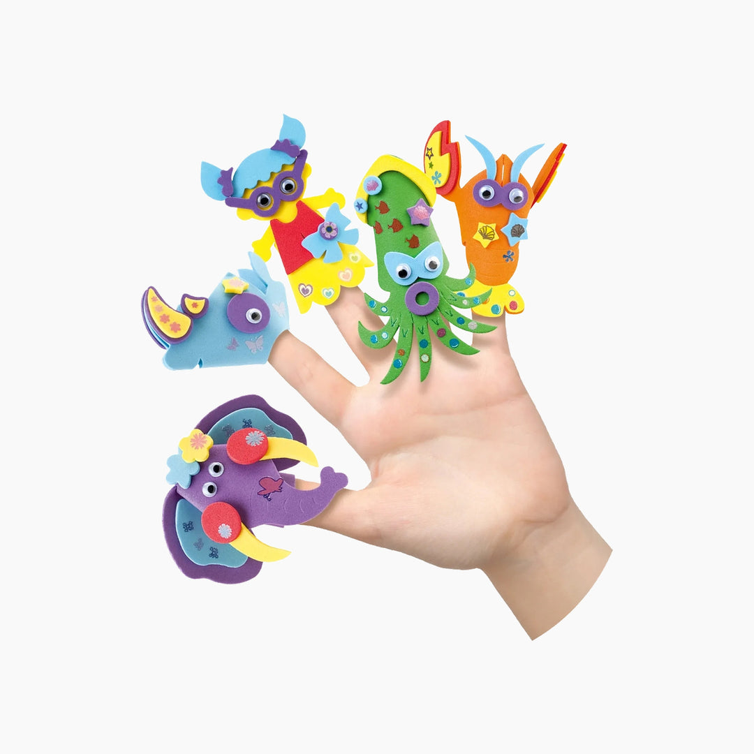 Folia Foam Craft Finger Puppets Kit – 15 Assorted Figures with Accessories