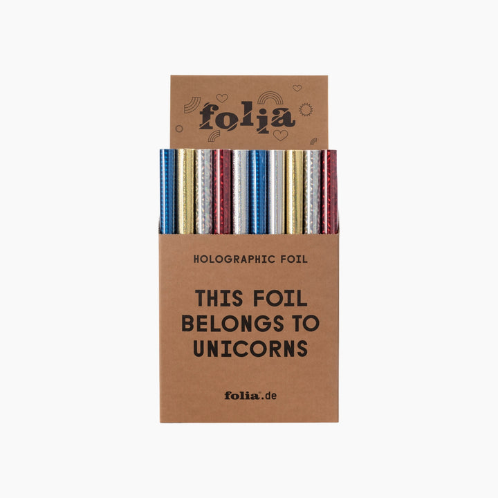 Folia Holographic Foil Display – Self-Adhesive, 40 cm x 1 m, 50 Rolls, Assorted Colours