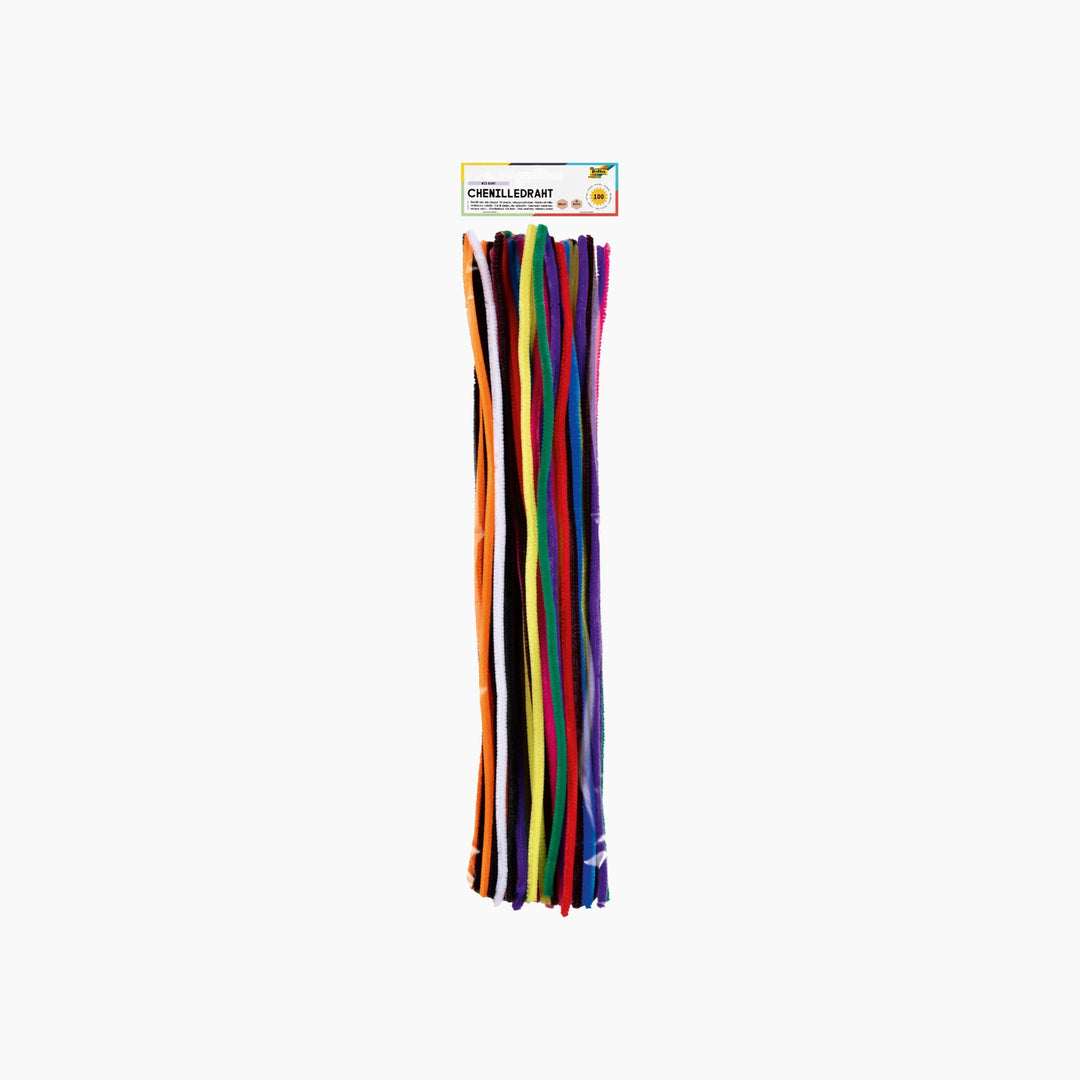 Folia Chenille Stems – 50 cm, Ø 8 mm, 100 Pieces, 10 Assorted Colours