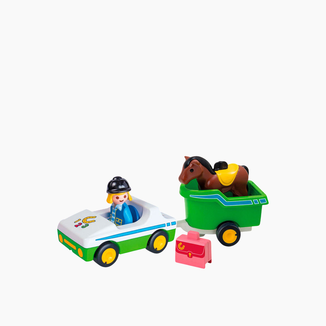 بلايموبيل 1.2.3 سيارة مع مقطورة حصان - 5 قطع